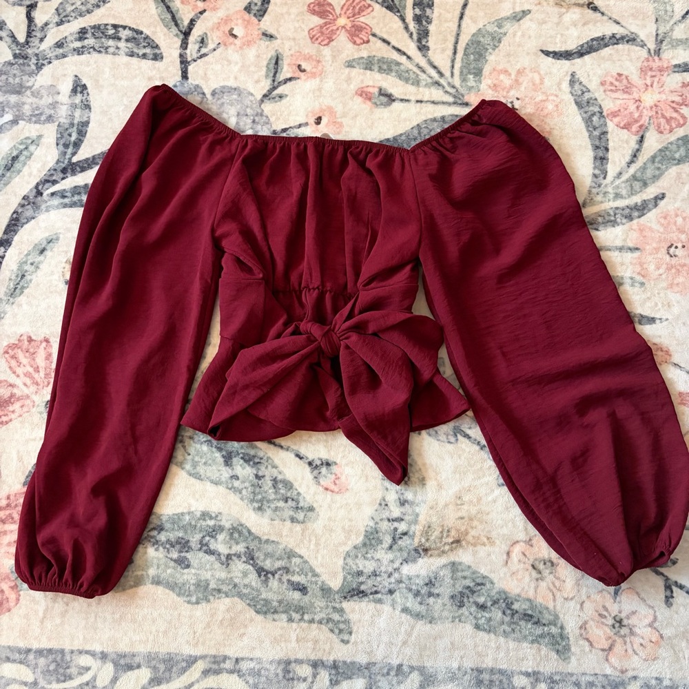 Altar’d State Women’s Burgundy Peplum Long-Sleeve Top - Picture 4 of 8